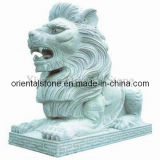 White Granite Stone Lion Animal Carving Sculpture