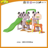 2015 Kids Plastic Panda Slide and Swing with Basketball Stand