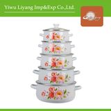 White Enamel Cookware Pot Set Floral Decal Kitchenware Stew Pot (BY-0906-2)