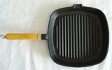 Preseasoned Cast Iron Frying Pan with Ribs Wooden Handle