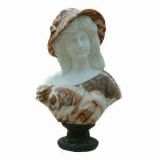 100% Hand Carved Marble Girl Bust Sculpture