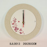 Wooden Vintage Wall Clock with Linen Background