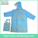 Lightblue Color Children's PVC Raincoat for with Waterproof Handbag