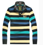Long Sleeve Black Stripe Cotton Polo Shirt
