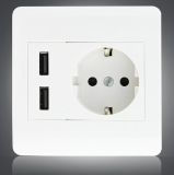 White Dual USB Ports Wall Power Socket One Outlets Fireproof PC Shell Adapter