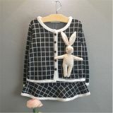 2015 Autumn Girls Suit with Doll Plaid Cardigan