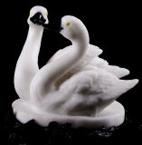 Natural White Stone Swan Couple Carved Animal Carving, Sculpture #Ae87