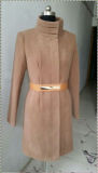 Women Coat with Waist Band, 95% Polyester 3% Viscose 2% Spandex (ZP-6)