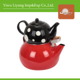 Bright Enamel Kettle Set Ceramic Teapot with Wooden Handle (BY-2601)