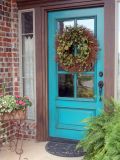 Turquoise Front Wooden 6 Glass Exterior Doors