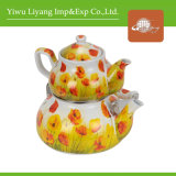 Full Decal Enamel Kettle Set Ceramic Teapot with Ceramic Handle (BY-2408)