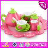 Happy Pink Dreamlike Girls Play Wooden Tea Set Toy, High Quality Children Wooden Afternoon Toy Tea Set W10b134
