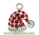 Silver Plated Red Rhinestone Christmas Santa's Hat Charms Pendants 19x18mm (3/4