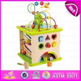 2015 Best Sale Wooden Intelligent Toy for Kids, 5 in 1 Intelligent Playing Cube, Wooden Knocking Geometric Shape Block Toy W12D026