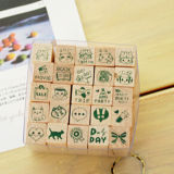 Wooden Rubber Stamp Box-Vintage Print Style Diary Stamps 25 PCS Stamp Pattern -Originality Stationery