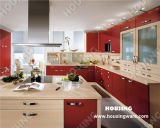 Red High Gloss Lacquer Finish Modern Kitchen Cabinets