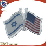 Decorative OEM Painted Silver Enamel Double Flag Pins (FTFP1609A)