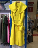 30% Wool, 70% Polyester, Women Yellowl Long Fashion Vest, Women Coat (Z-1582)
