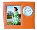Leather Photoframe with Clock
