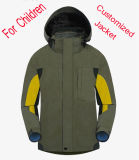 DIY Promotion Outdoor Good Quality Garment, Children's Jacket, Windproof and Waterproof Breathable Ski Mountaineering Sport Wears in Khaki Green Colour