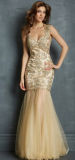 Fashion Gold Mermaid Tulle Wedding Formal Prom Evening Dress