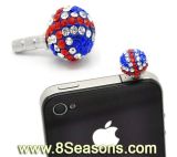 Pave Rhinestone UK Flag Ball Beads 3.5mm Dust Dustproof Plug iPhone/ iPad Earphone Stopper Decor Ornament 25x14mm (B17461)