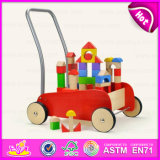 2015 Funny and Safe Wooden Cart Toy with Building Block, Eco-Friendly Wooden Block Cart Toy, Hot Sale Kid Wooden Toy Cart W16e028A