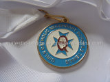 Gold Plating & Soft Enamel Sports Medallion with White Ribbon