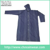 Cheap High Quality Dark Blue Color PVC Hooded Raincoat / Rainwear