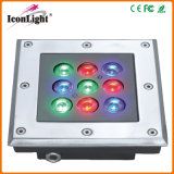 RGB Warm White Squre 9watt LED Inground Light for Country Yard Outdoor Lighting (ICON-D009-9)