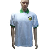 Jersey White Polo Shirt with Green Collar and Embroidery Logo