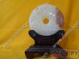 Round Jade Bi and Jade Disc with Wooden Base for Home Decoration