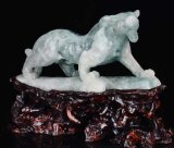 Natural Tiger Crystal Carved Fluorite Stone Wood Sculpture Home Decor Ai64