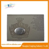 Grey Leather Label with Metal Logo