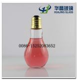 Free Sample 400ml Bulb Shape Beverage Glass Bottle with Golden Metal Lid
