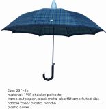 23inch Waterproof Check Polyester Straight Umbrella