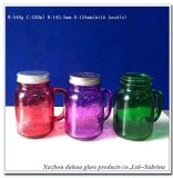 520ml Colored Glass Mason Jar with Handle and Lids