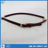 Full Grain Leather Belt for Women, with 2-Golden Chains in Middle (15-13025)