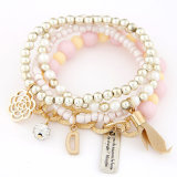 Multilayer Pearl and Plastic Bead Silver Plating Bracelet