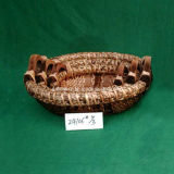 Round Willow Basket/Tray with Wooden Handles (24106# s/3)
