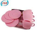 Pink Silicone Cupcake Mold with Color Box Packing, Set of 4PCS Cup and 4PCS Saucer