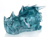Charming Light Blue Man-Made Obsidian Carved Dragon Skull Carving #1A41, Home Decor