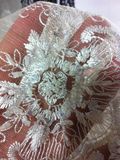 Fancy off-White Tulle Lace Fabric with Hand Embroidered Fabric Bead for Wedding Dresses