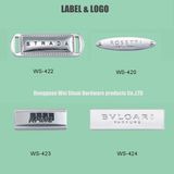 Label for Bag, Zinc Alloy Logo