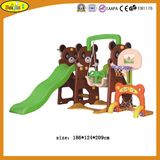 2015 Children Plastic Bennibear Slide and Swing with Basketball Stand