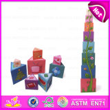 2015 New Item Cube Folding Blocks Cup Stack Toy, Stacking Wooden Square Building Block Toy, Ceative Educational Stack Toy W13D087
