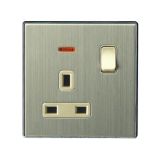 13A BS Socket with Switch and Light, Stainless Steel Wire Drawing and Plastics