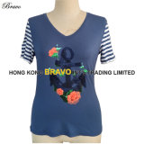 2015 Summer Top Fashion New Design Printing Ladies Short Sleeve Woven T Shirt (E16)