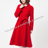 100% Women's Wool Coat/Fashion Ol Style Belted Long Wool Coat /Women's Winter Clothing
