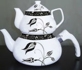 Enamel Kettles and Ceramic Teapot Set